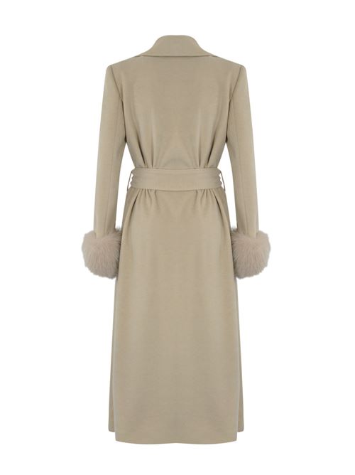 Cappotto CD1176 in lana con polsi in volpe beige YES LONDON | CD1176BEIGE